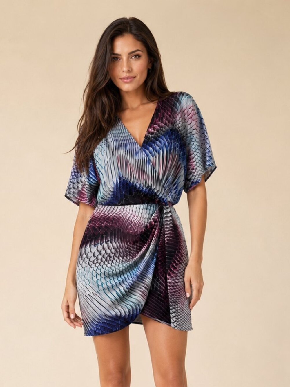 GUESS by Marciano Abstract Print Wrap Mini Dress Size XS 0626